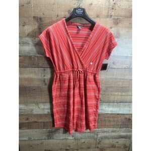Eddie Bauer Womens Dress Red Striped Short Sleeve V-Neck NEW Small